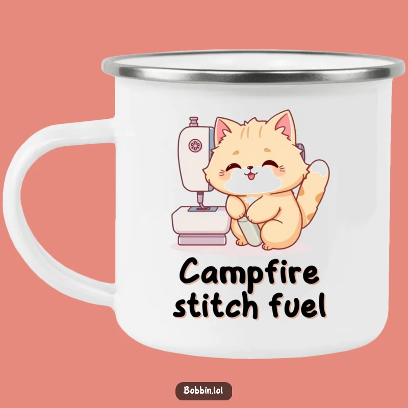 Funny Cat Sewing Camping Mug: Adventure-Ready with a Hilarious Crafting Feline