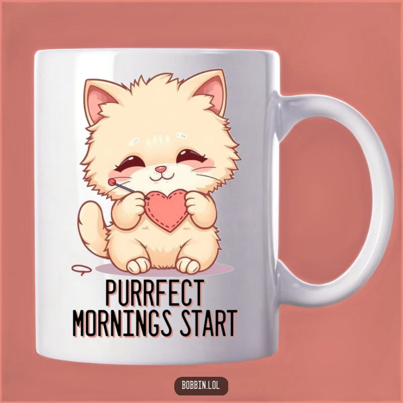 Funny Cat Stitching Heart Mug: Adorable Crafter Gift for Cat Lovers