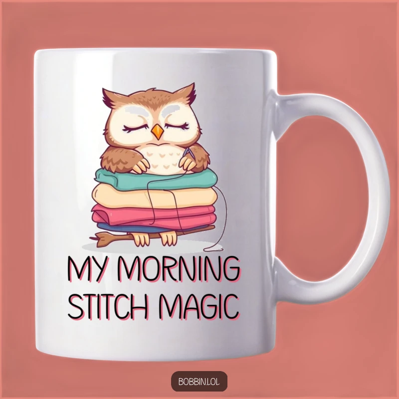 Funny Sleepy Owl Sewing Mug Gift, Adorable Crafting Character Ceramic Cup