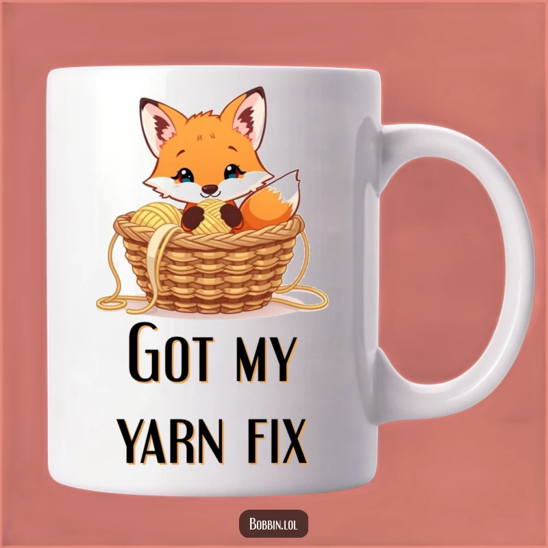 Funny Curious Fox Yarn Mug Gift, Adorable Knitting Character Ceramic Cup