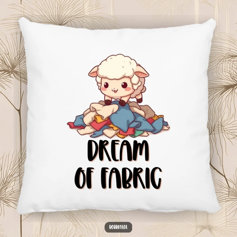 Funny Sheep Sewing Pillow: A wobbly sheep stumbling over fabric scraps, perfect for relaxation. Ideal funny gift.