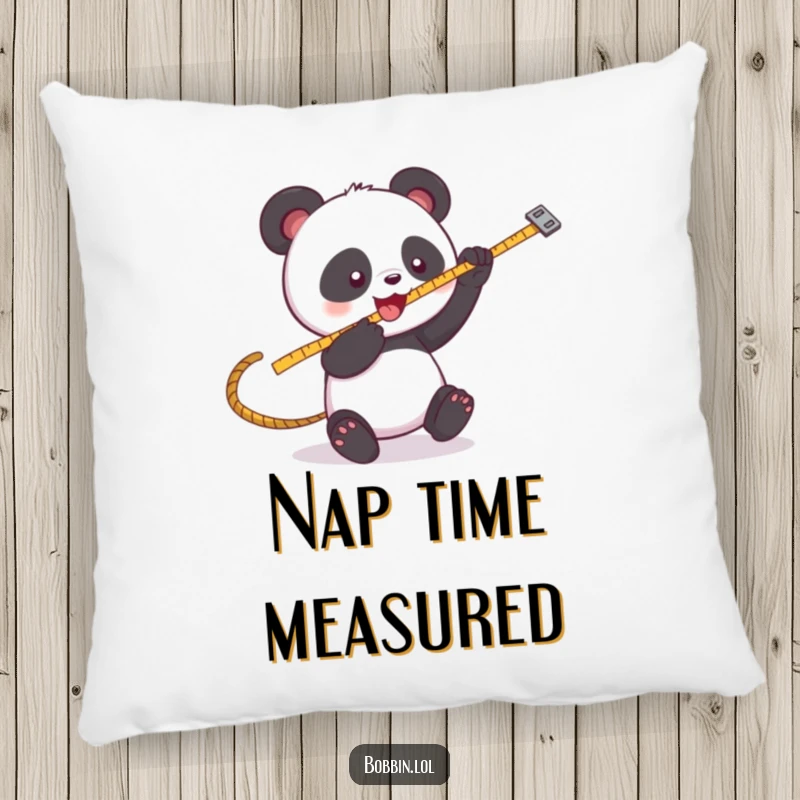 Funny Panda Sewing Pillow: A playful panda batting at a swinging measuring tape, perfect for relaxation. Ideal funny gift.