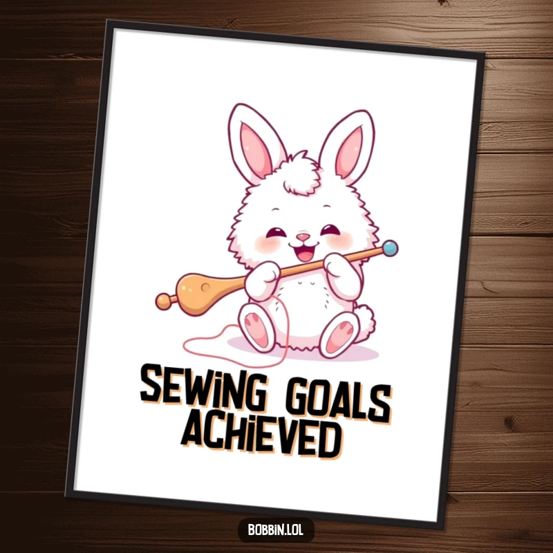 Funny Bunny Sewing Digital Art Print: A fluffy bunny threading a large needle, humorous wall decor. Perfect funny gift.