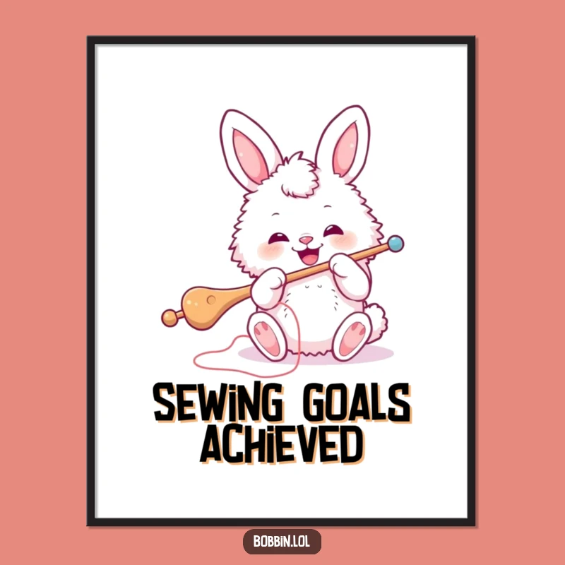 Funny Bunny Sewing Digital Art: Printable Wall Art for a Crafty Touch