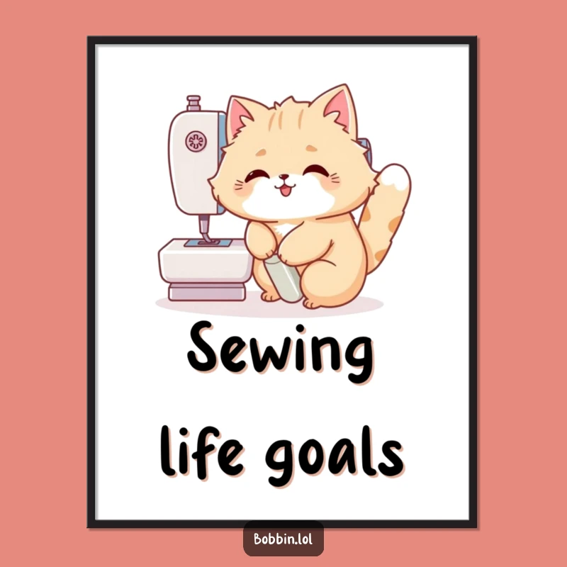 Funny Cat Sewing Digital Art: Hilarious Printable for Craft Rooms and Cat Lovers