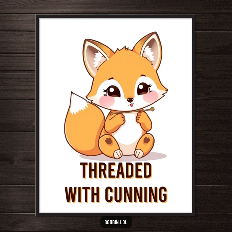 Funny fox with wide-eyed determination threading a needle, high-quality digital art print for instant download.