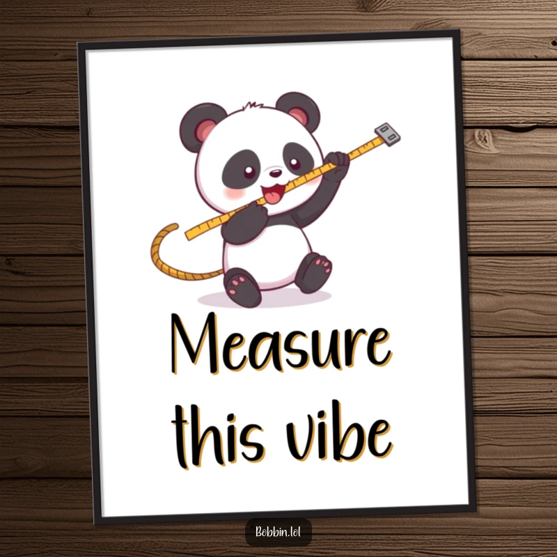 Funny Panda Sewing Digital Art Print: A playful panda batting at a swinging measuring tape, humorous wall decor. Perfect funny gift.