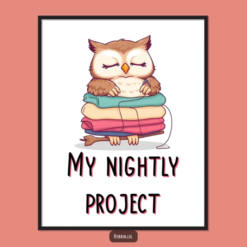 Funny Sleepy Owl Digital Art Print, Instant Sewing Decor, Hilarious Download