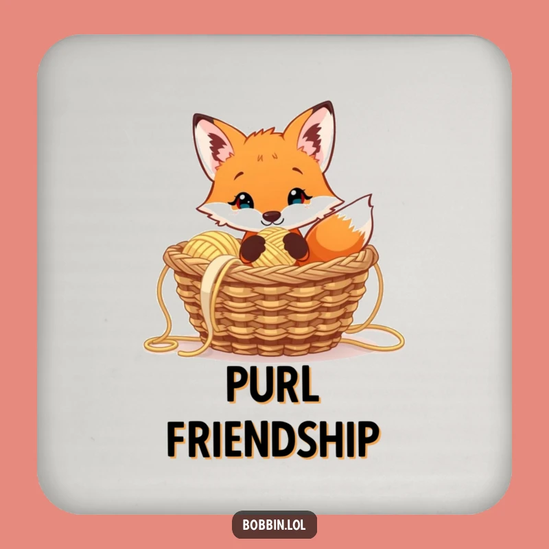 Funny Curious Fox Drink Coaster, Knitting Decor, Hilarious Gift Set