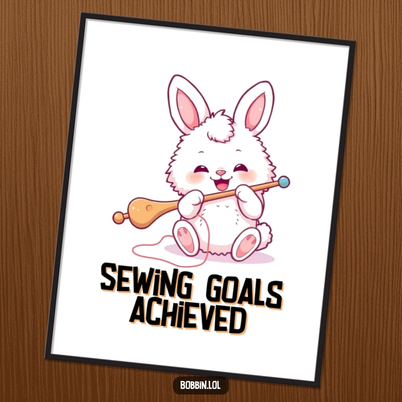 Funny Bunny Sewing Poster: A fluffy bunny intently threading a large needle, bringing humor to your walls. Great funny gift.