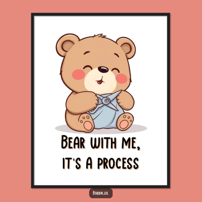 Free Printable Wall Art: Funny Bear Cutting Fabric, Quirky DIY Downloadable Decor