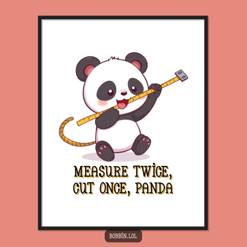 Free Printable Wall Art: Funny Panda Measuring Tape Art, Humorous Downloadable Decor