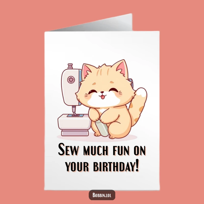 Free Printable Birthday Card: Funny Cat Sewing Machine Card, Downloadable DIY Gift