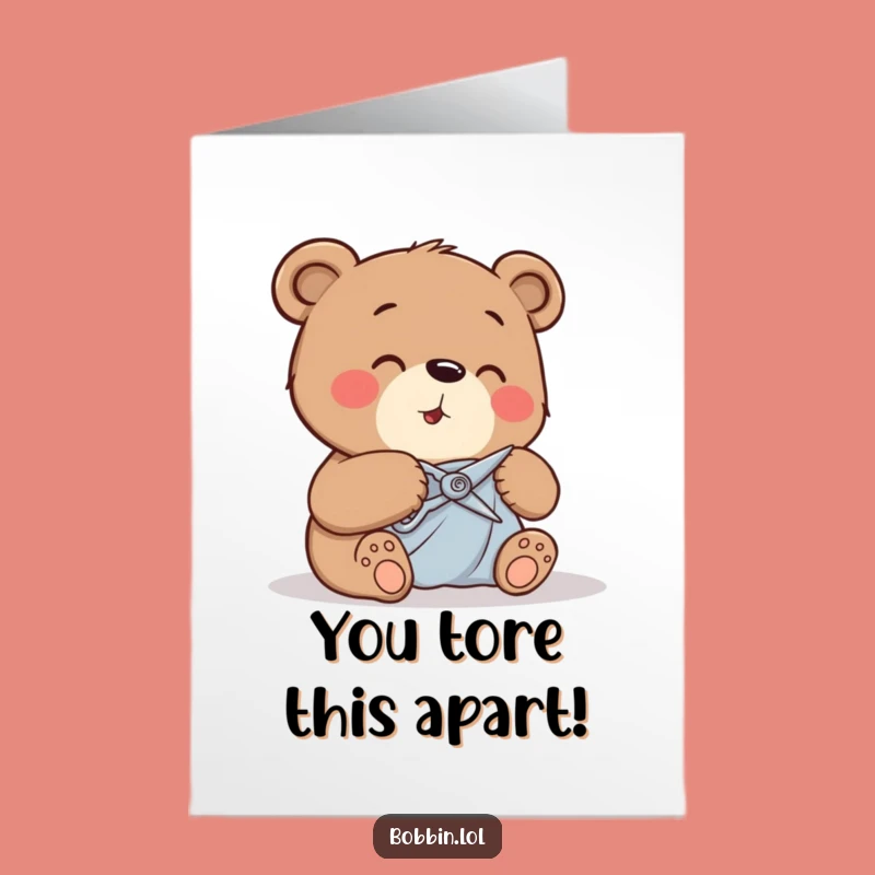 Free Printable Congrats Card: Bear Cutting Fabric, Celebrate with Funny DIY