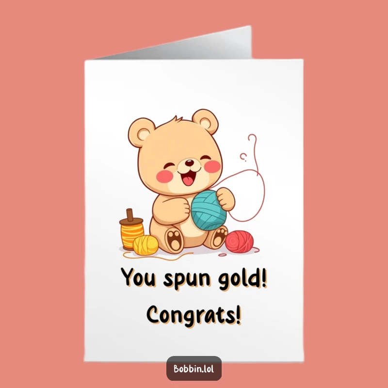 Free Printable Congrats Card: Funny Bear Sewing Spools, Downloadable DIY