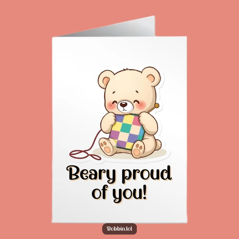 Free Printable Congratulations Card: Bear Sewing Achievement Downloadable Gift