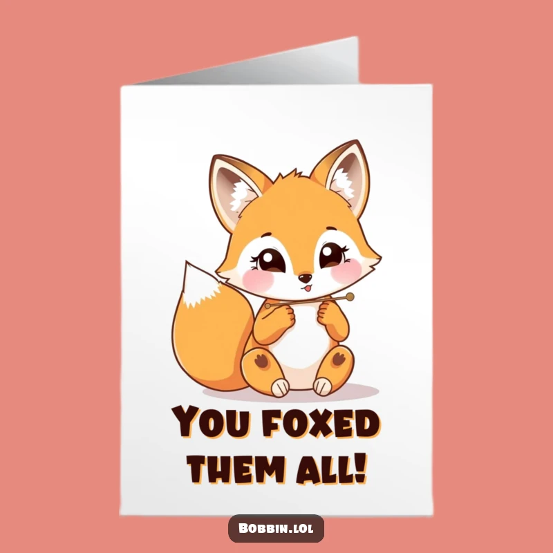 Free Printable Congrats Card: Fox Threading Needle, Celebrate with Funny DIY Download