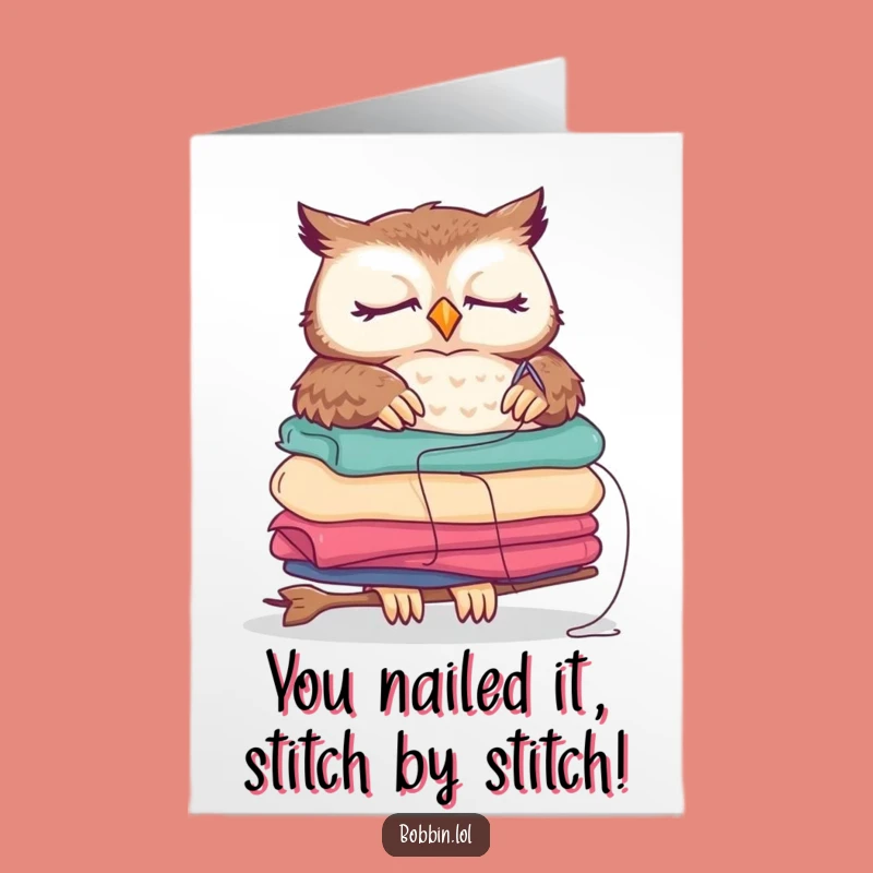 Free Printable Congrats Card: Sleepy Owl Sewing Success Downloadable Gift!