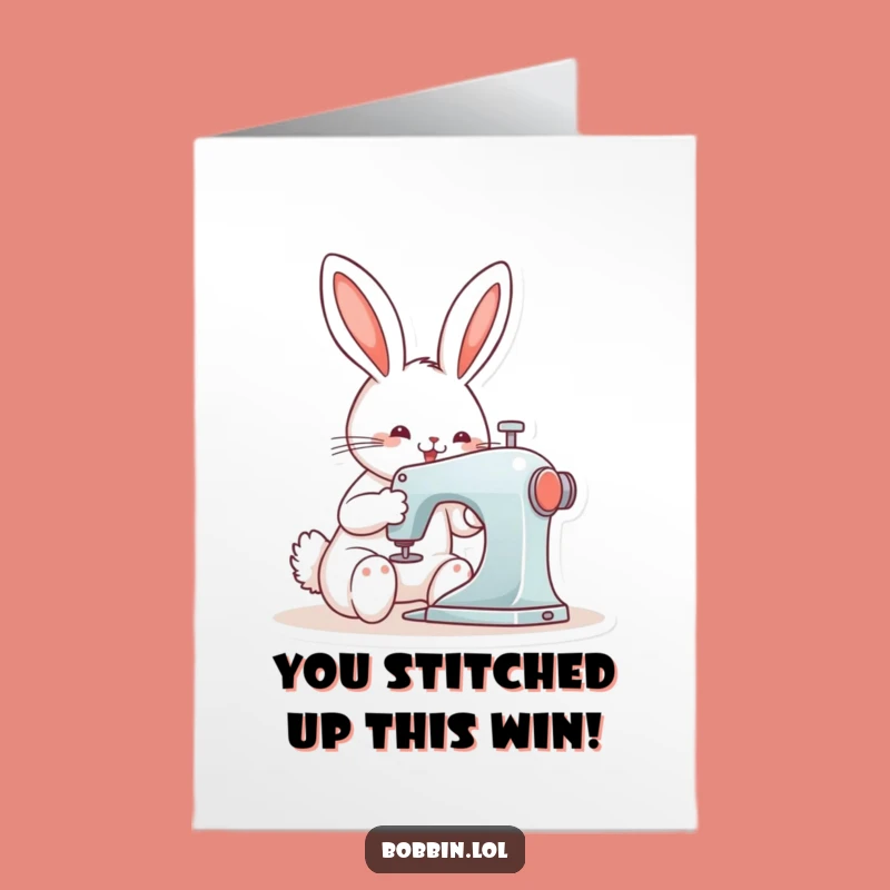 Free Printable Congrats Card: Bunny Sewing Machine, Celebrate with Funny DIY Downloadable