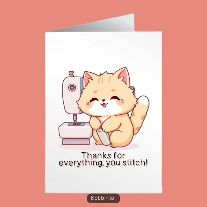 Free Printable Thank You Card: Grateful Cat Sewing Thanks, Downloadable DIY