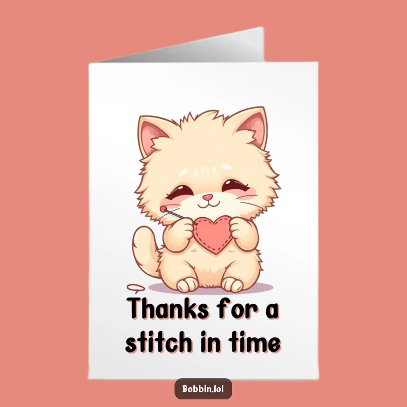 Free Printable Cat Thank You Card: Funny Stitching Gratitude DIY